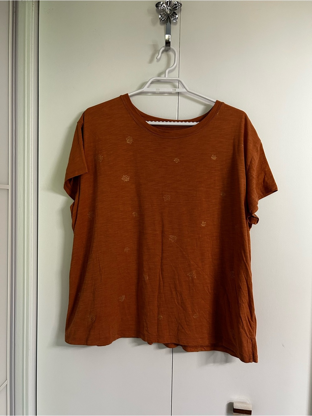 Maurices Rust Short Sleeve Crewneck Tee with Subtle Embroidery